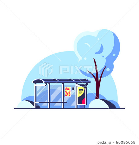 Winter landscape with bus stop, flas style vector Winter landscape with bus stop, flas style vector 66095659
