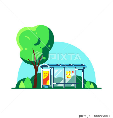 Summer Landscape With Bus Stop Flas Style Vectorのイラスト素材