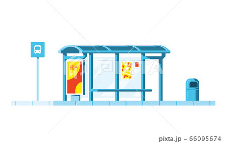 Bus Stop With Bus Stop Sign And Trash Binのイラスト素材