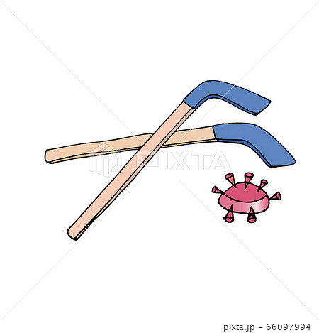 Pandemic Sports. Hockey sticks, virus covid-19, coronovirus Pandemic Sports. Hockey sticks, virus covid-19, coronovirus 66097994
