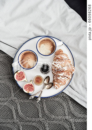 Tray with two cups of coffee Tray with two cups of coffee 66098268