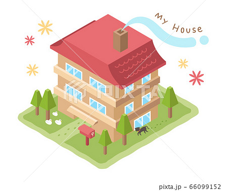 赤い屋根の一軒家のイラスト（三階建て） 66099152