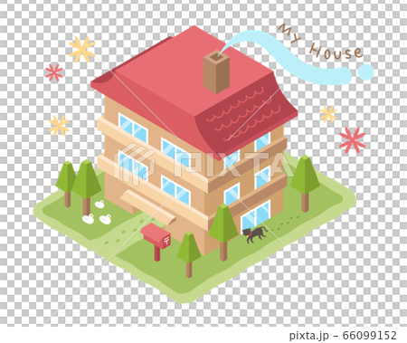 赤い屋根の一軒家のイラスト（三階建て） 66099152
