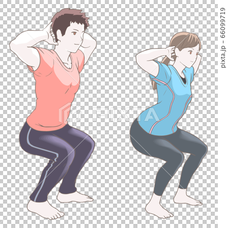 Squats Men And Women Training Stock Illustration 66099719 Pixta