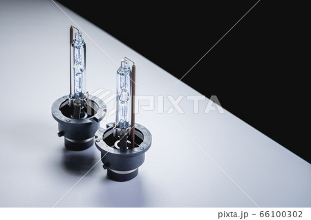 Xenon is a new two lamp for automotive headlights on a gray gradient background. Gas-discharge lighting devices 66100302