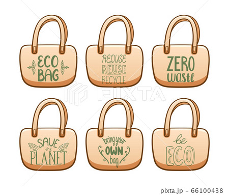 Beige textile eco bags with motivational ecology slogans set 66100438