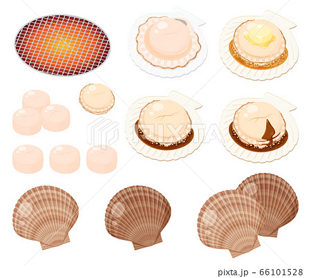 帆立の炭火焼き 海鮮焼きのイラストセットのイラスト素材