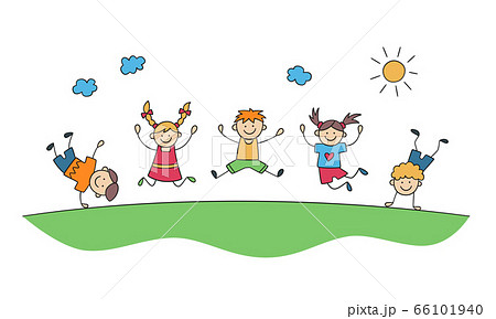 Children Jump Together Funny Jumping Kids のイラスト素材