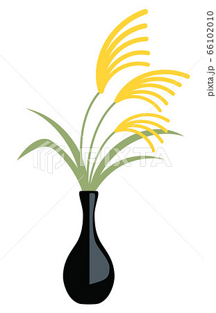 ススキと花瓶01黒のイラスト素材