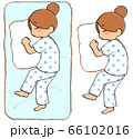 イラスト素材: 枕を抱いて眠る女性　布団有無セット 66102016