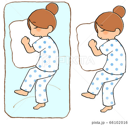 イラスト素材 枕を抱いて眠る女性 布団有無セットのイラスト素材