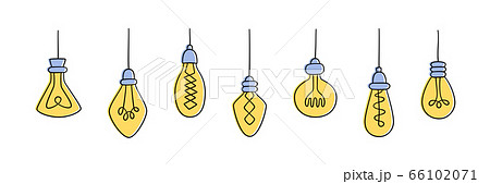 Hand drawn vector set of Light Bulbs. Collection of color loft lamps in doodle style. 66102071