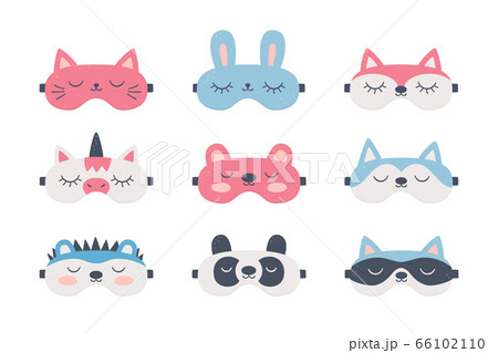 Set of sleep masks for eyes with cute animals. Night accessory to healthy sleep, travel and recreation Set of sleep masks for eyes with cute animals. Night accessory to healthy sleep, travel and recreation 66102110
