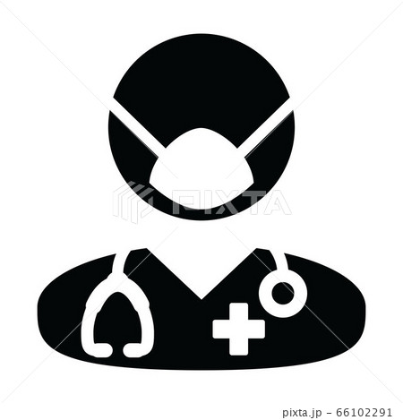 Medical icon vector doctor with surgical face mask male person profile avatar symbol with stethoscope for health consultation in Glyph Pictogram illustration 66102291