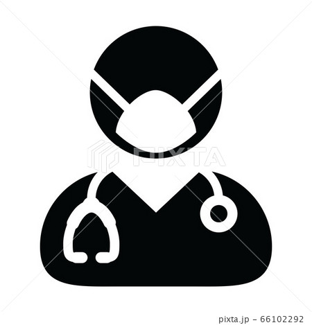 Nurse icon vector with face mask male person profile avatar symbol with stethoscope for medical consultation in Glyph Pictogram illustration 66102292