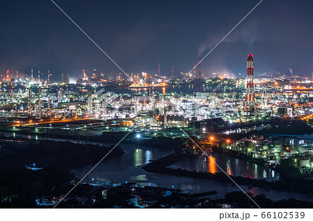 岡山県 水島コンビナート 工場夜景 鷲羽山スカイラインより の写真素材