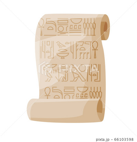 Ancient Egyptian Papyrus Scroll with with Hieroglyphics, Old Manuscript, Symbol of Egypt Flat Style Vector Illustration on White Background Ancient Egyptian Papyrus Scroll with with Hieroglyphics, Old Manuscript, Symbol of Egypt Flat Style Vector Illustration on White Background 66103598