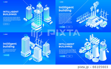 Intelligent building banner set, isometric style 66105603