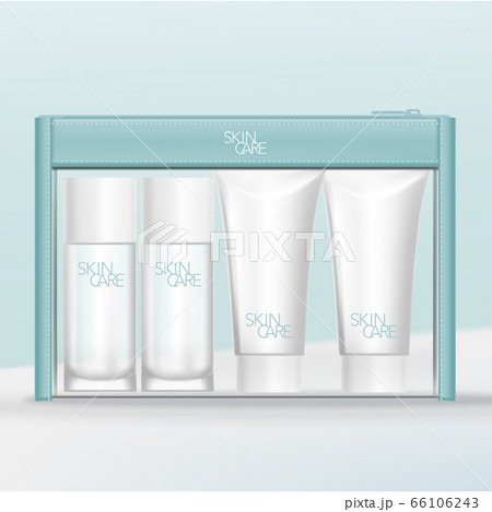 Vector Travel Mini Tubes & Bottles Toiletries Set in Clear Plastic & Leather Zipper Bag. 66106243