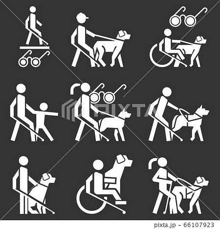 Blind man icon set, simple style Blind man icon set, simple style 66107923