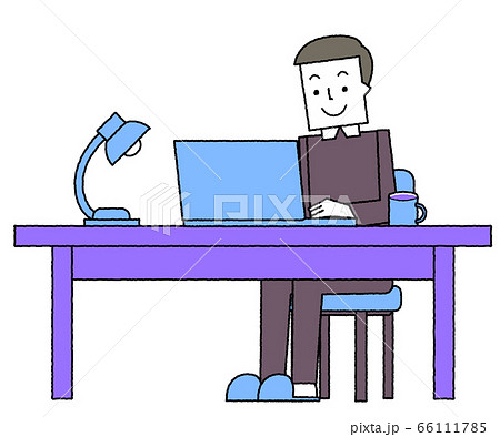 自宅などでパソコン作業する男性 ベクターのイラスト素材