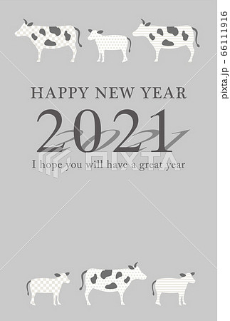 2021年丑年 牛シルエットの年賀状テンプレート モノトーン のイラスト素材 66111916 Pixta