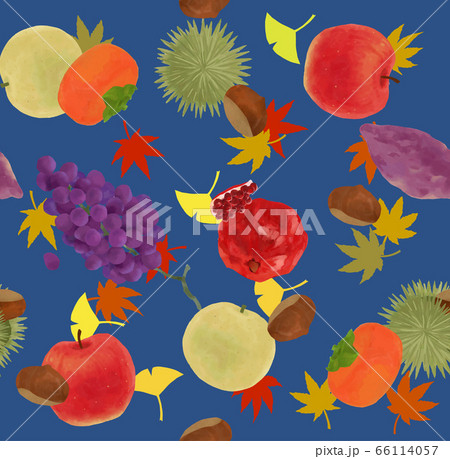 食欲の秋にぴったりの秋の果物テキスタイルパターンのイラスト素材