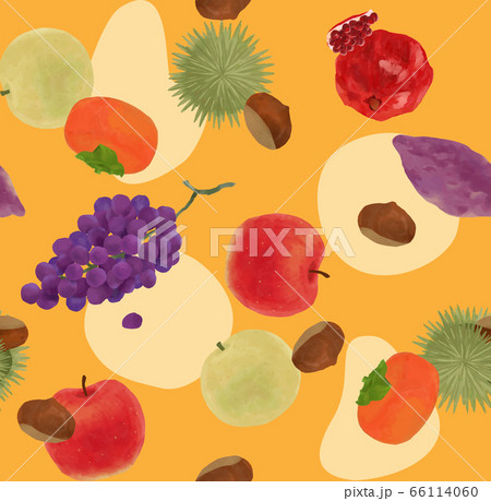 食欲の秋にぴったりの秋の果物テキスタイルパターンのイラスト素材 食欲の秋にぴったりの秋の果物テキスタイルパターンのイラスト素材