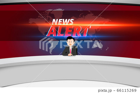 Broadcaster On The White Table And News Alert のイラスト素材