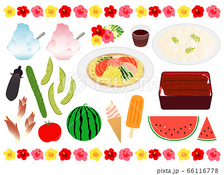 夏 食べ物 イラストセットのイラスト素材