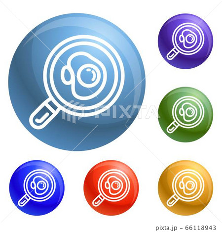 Egg on pan icons set vectorのイラスト素材 [66118943] - PIXTA