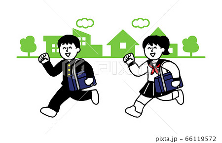 街中を焦りながら移動するスクールバッグ制服男女(シンプル) 街中を焦りながら移動するスクールバッグ制服男女(シンプル) 66119572