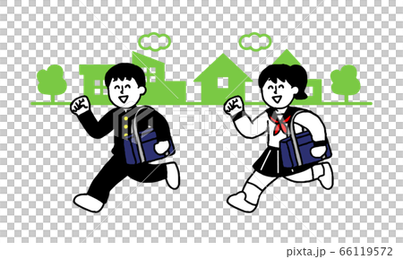 街中を焦りながら移動するスクールバッグ制服男女(シンプル) 街中を焦りながら移動するスクールバッグ制服男女(シンプル) 66119572