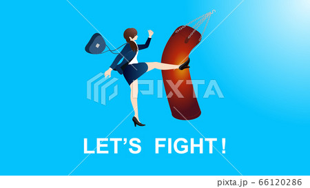 サンドバッグを蹴る女性 闘い 戦い をテーマとしたイラストのイラスト素材