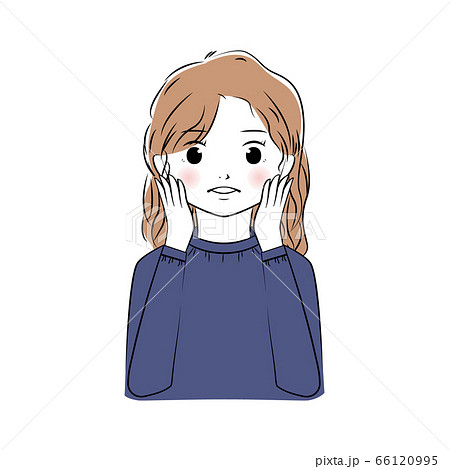 頬に両手を当てて喜ぶ女性のイラスト 上半身 のイラスト素材