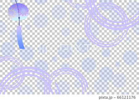 暑中見舞い 残暑見舞い テンプレート 水玉模様と風鈴 パープル系 横のイラスト素材