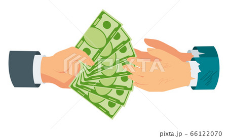 Donate money. Rich man hands money to poor, needy. 66122070