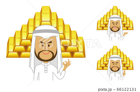アラブ人と金塊のイラストイメージのイラスト素材