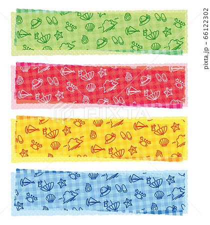 夏のイラストのパターン柄 長方形フレームデザイン 色違いセットのイラスト素材
