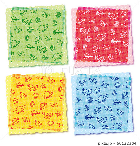 夏のイラストのパターン柄 長方形フレームデザイン 色違いセット 66122304