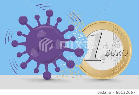 The coronavirus cuts off one euro coin. The concept of economic crisis The coronavirus cuts off one euro coin. The concept of economic crisis 66122667
