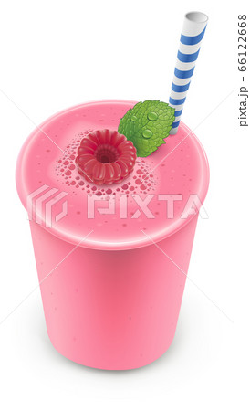 Fresh Raspberry smoothie drink with mint leaf	 66122668