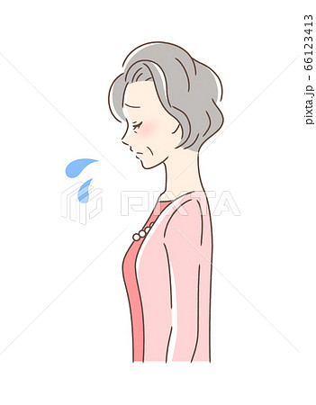 悲しむ女性の横顔のイラスト素材