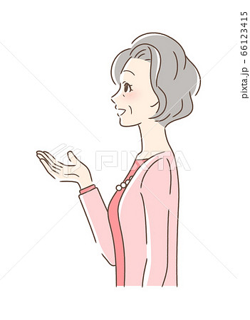 笑顔で手を差し出す女性の横顔のイラスト素材
