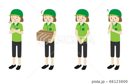 宅急便の配達員 女性 の立ち姿4ポーズのイラストセットのイラスト素材
