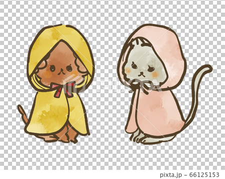Dog and cat in raincoats-watercolor 66125153