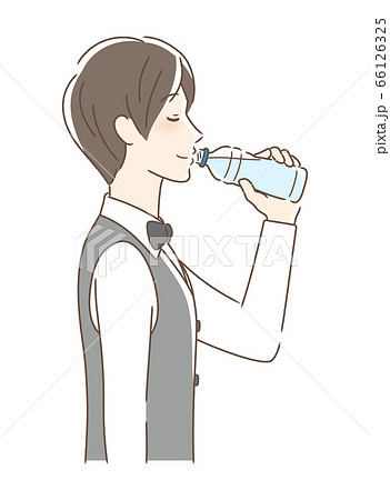 ペットボトルの水を飲む男性の横顔のイラスト素材