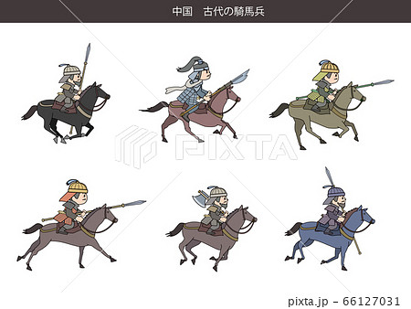 中国 古代の騎馬兵 横姿のイラスト素材