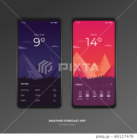 Weather forecast app ux ui design mockup vectorのイラスト素材 [66127476] - PIXTA