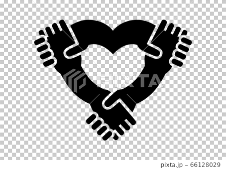 手を繋ぐハートマーク イラスト アイコン ロゴ 黒のイラスト素材